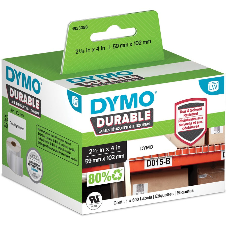 Dymo 1933088 Address Label - 2 21/64" Width x 4 1/64" Length - White - Plastic - 300 / Roll - 1 Each
