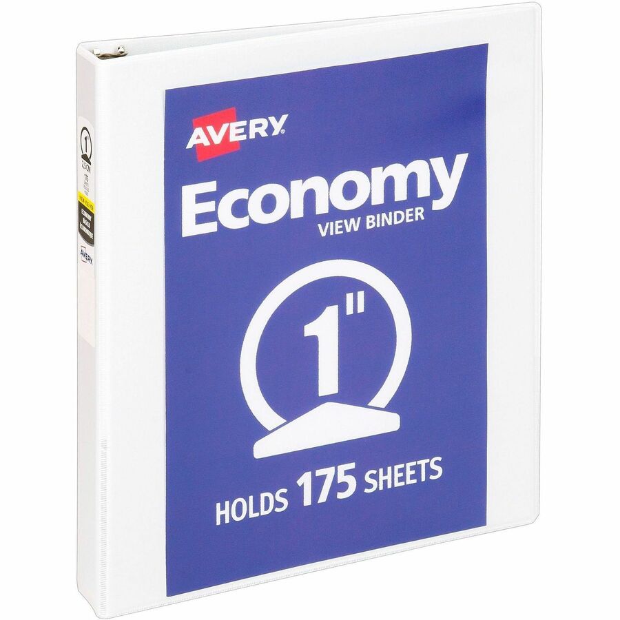 Avery®, Economy View Binder - 1" Binder Capacity - Letter - 8 1/2" x 11" Sheet Size - 175 Sheet Capacity - 3 Ring - Fastener: Round Ring - Pocket: 2, Internal - Vinyl-covered Chipboard - White - 15.84 oz - Gap-free Ring, Exposed Rivet, Non Locking M...