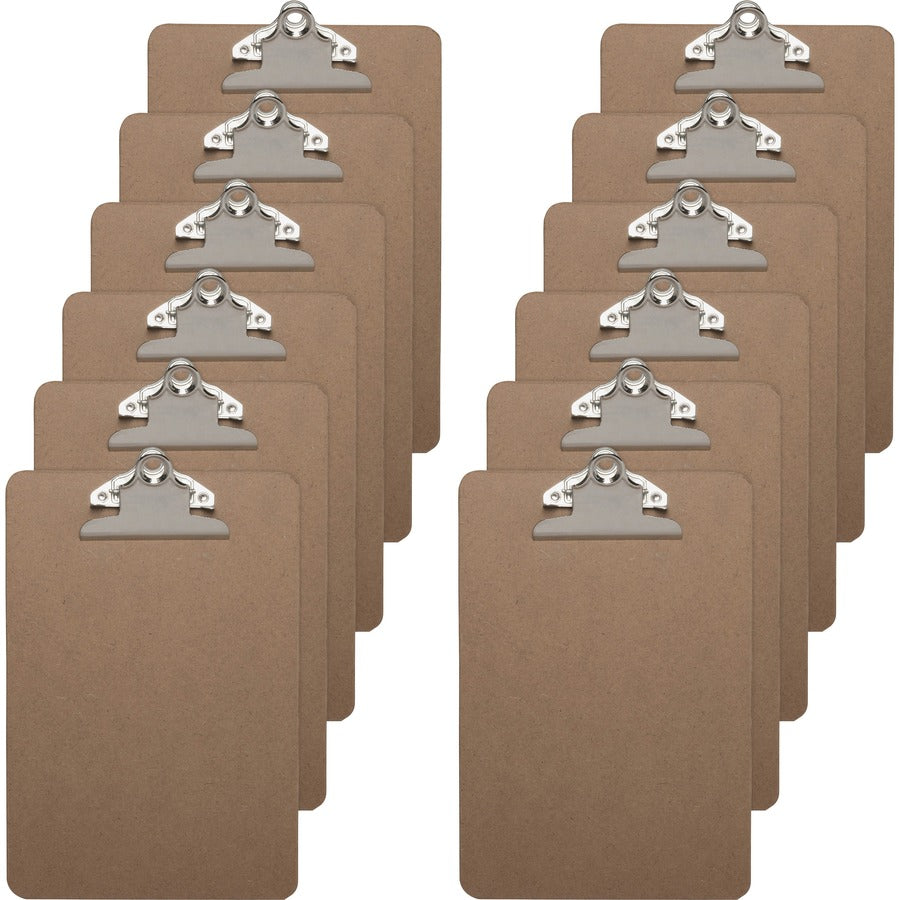 Business Source Mini Clipboard with Standard Metal Clip - Standard - 6" x 9" Sheet Size - Hardboard - Brown - 12 / Box