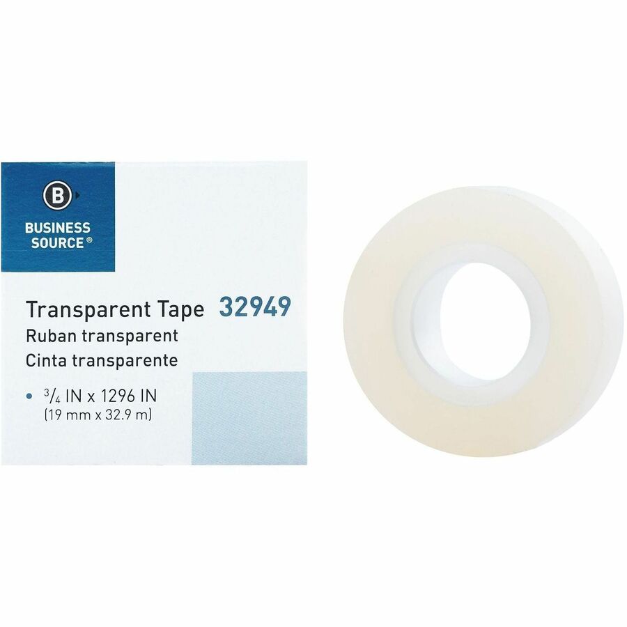 Business Source All-purpose Transparent Tape - 36 yd Length x 0.75" Width - 1" Core - Clear - For Sealing, Mending - 12 / Pack