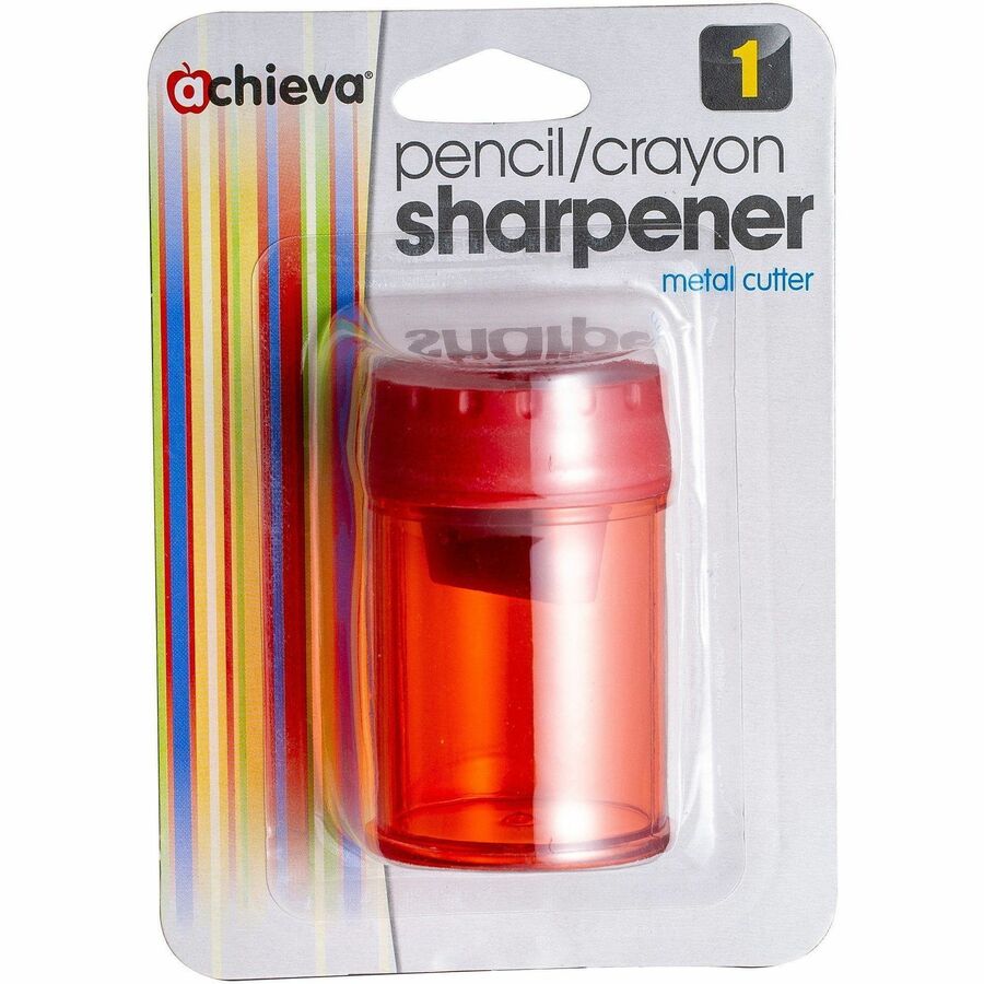 Officemate Double Barrel Pencil/Crayon Sharpener - 2 Hole(s) - 2.1" Height x 1.4" Width x 1.4" Depth - Translucent Red - 8 / Box