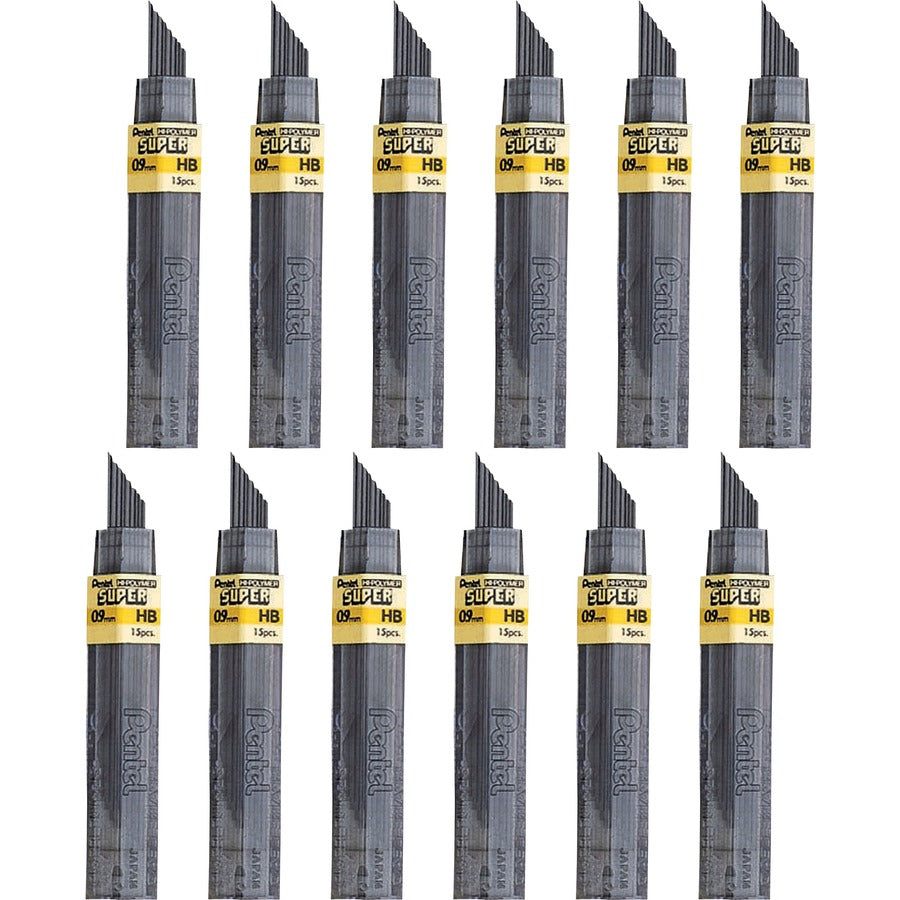 Pentel Super Hi-Polymer Leads - 0.9 mm , Bold Point - HB - Black Lead - 15/Tube - 12 / Box
