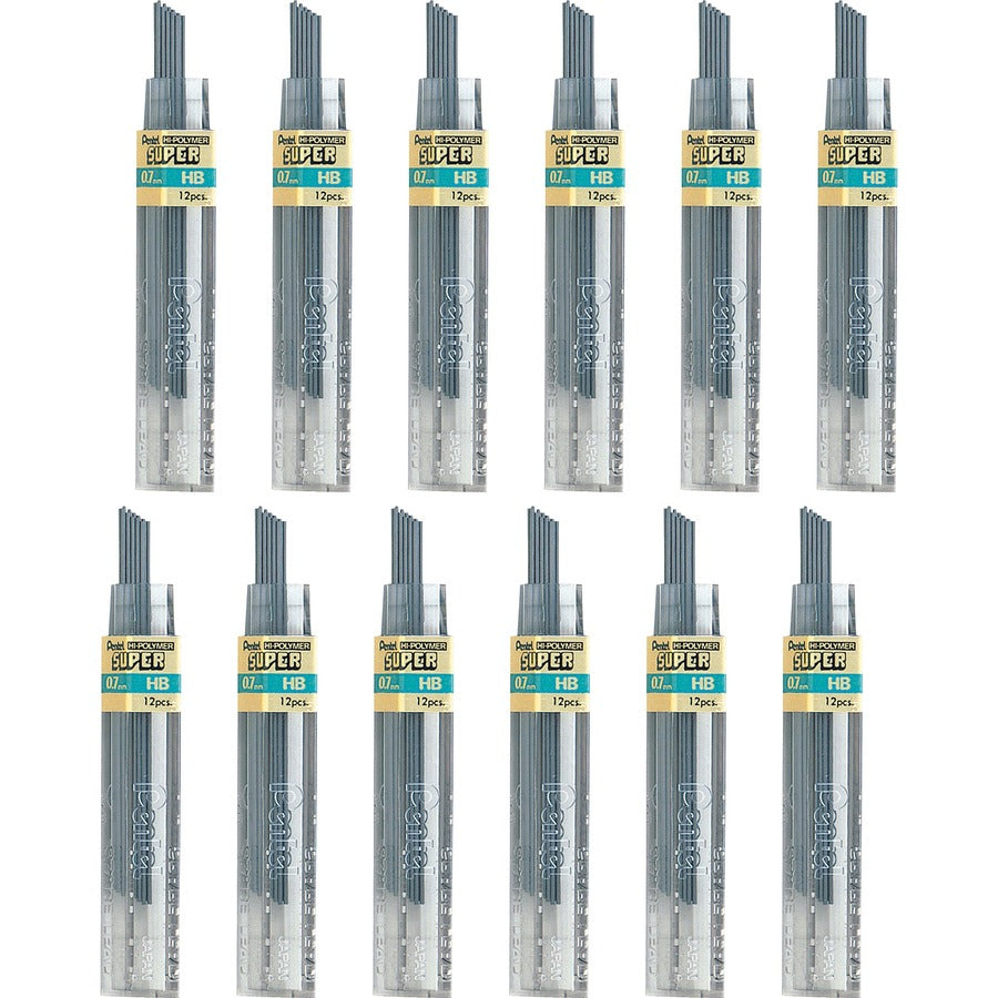 Pentel Super Hi-Polymer Leads - 0.7 mm , Medium Point - HB - Black Lead - 12/Tube - 12 / Box