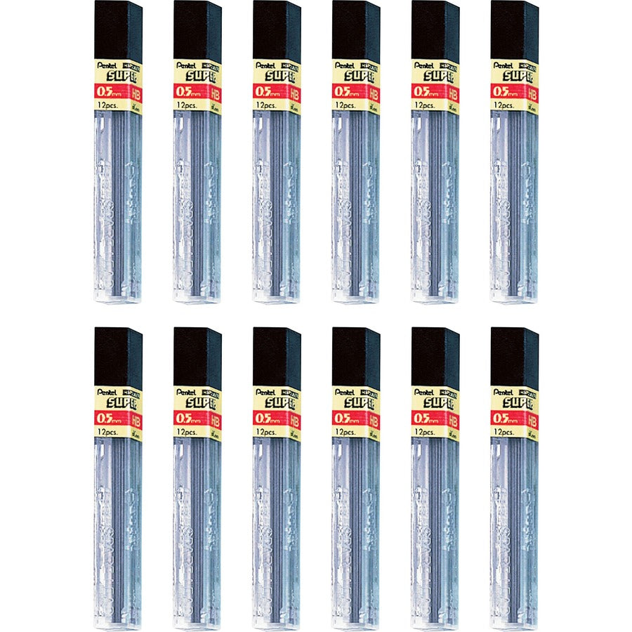Pentel Super Hi-Polymer Leads - 0.5 mm , Fine Point - HB - Black Lead - 12/Tube - 12 / Box