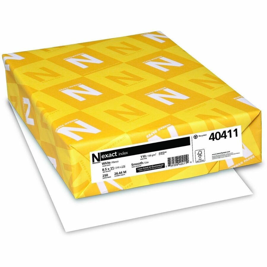 Neenah Index Paper - White - 94 Brightness - Letter - 8 1/2" x 11" - 110 lb Basis Weight - Smooth - Durable, Acid-free - White - 250/Pack - 2 / Bundle