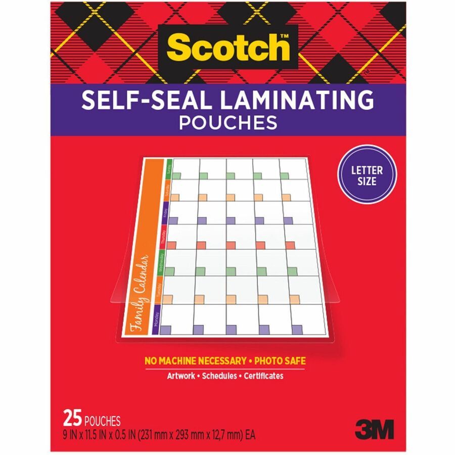 Scotch Self-Seal Laminating Pouches - Sheet Size Supported: Letter - Laminating Pouch/Sheet Size: 9" Width x 11.50" Length x 9.50 mil Thickness - Thick Gloss - for Document, Schedule, Presentation, Phone List, Certificate, Sign, Award, Calendar, Artwor...