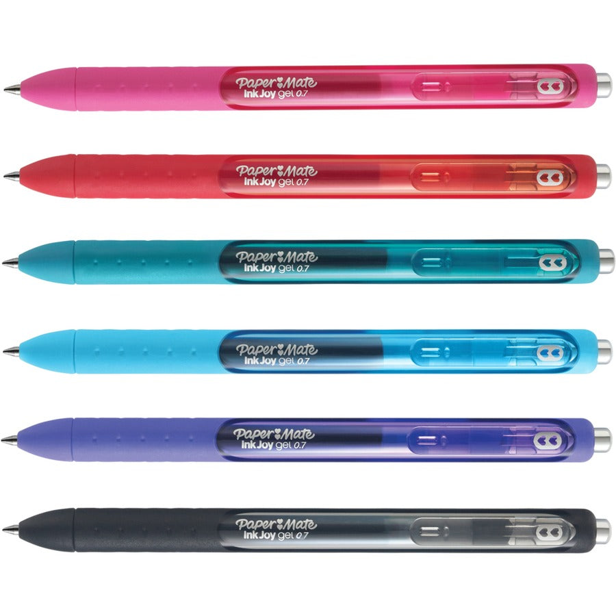 Paper Mate InkJoy Gel Pen - Retractable - Pink, Red, Teal, Bright Blue, Purple, Black Ink - Gel-based - Pink, Red, Teal, Bright Blue, Purple, Black Barrel - 6 / Pack