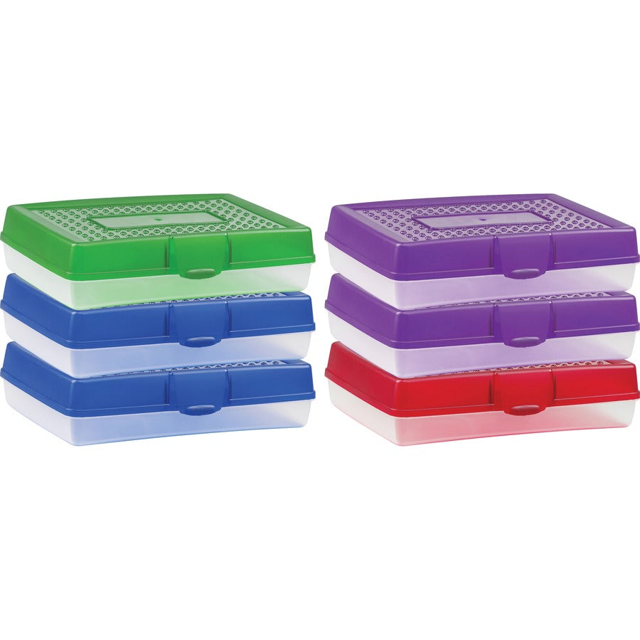 Storex Carrying Case Pencil - Assorted Bright - Impact Resistance - Plastic Body - Translucent - 2.9" Height x 11.3" Width x 7.8" Depth - 1 Carton
