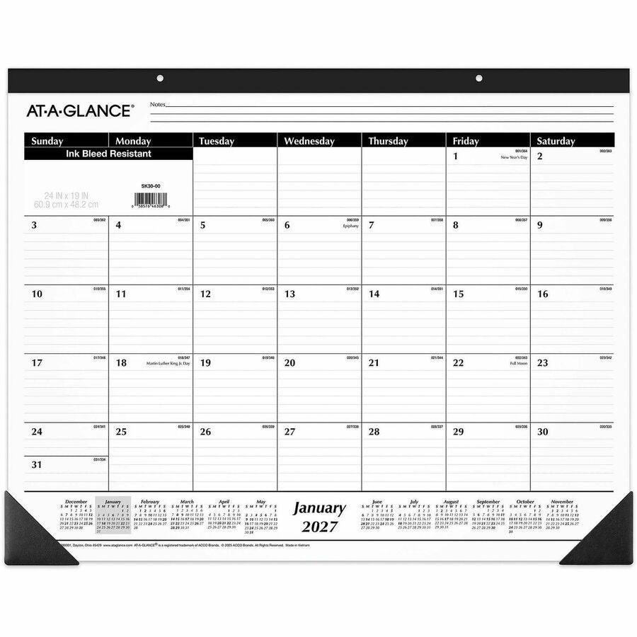 At-A-Glance Classic Monthly Desk Pad - Monthly - 12 Month - January 2027 to December 2027 - 1 Month Single Page Layout - 24" x 19" Sheet Size - Desktop - White - Paper - 4 / Bundle