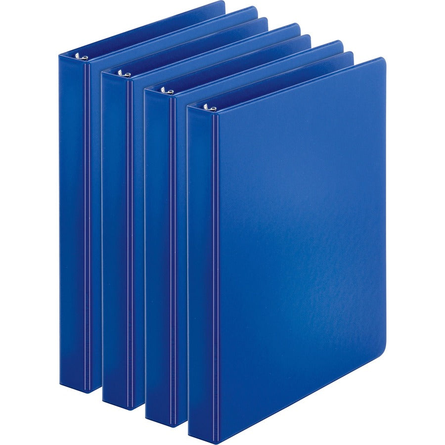 Business Source Basic Round Ring Binder - 1" Binder Capacity - Letter - 8 1/2" x 11" Sheet Size - 225 Sheet Capacity - 3 Ring - Fastener: Round Ring - Pocket: Inside Front & Back - Chipboard, Polypropylene - Dark Blue - 12.80 oz - Sturdy, Exposed Rivet...