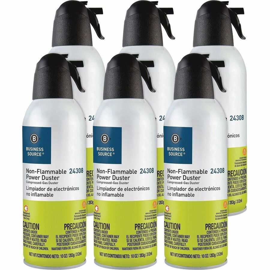 Business Source Nonflammable Power Duster - For Computer Equipment - 10 oz - Non-flammable, Ozone-safe - MultiCan - 6 / Pack