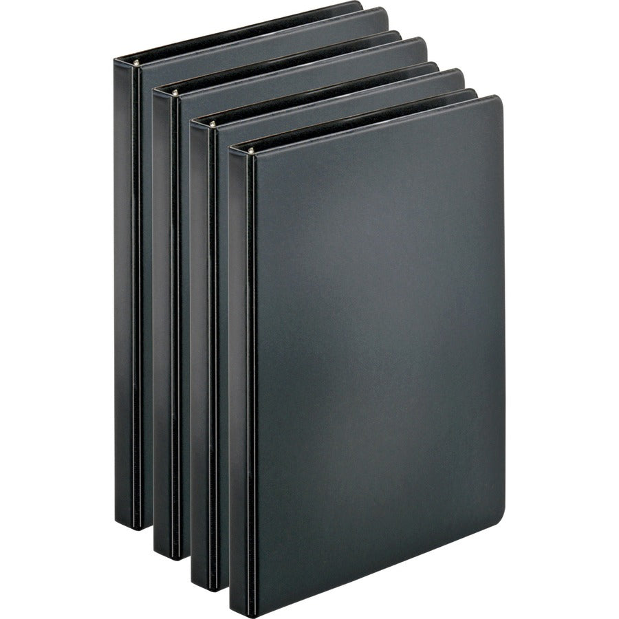 Business Source Basic Round Ring Binders - 1/2" Binder Capacity - Letter - 8 1/2" x 11" Sheet Size - 125 Sheet Capacity - 3 Ring - Fastener: Round Ring - Pocket: Internal - Chipboard, Polypropylene - Black - 8.96 oz - Exposed Rivet, Sturdy - 4 / Bundle