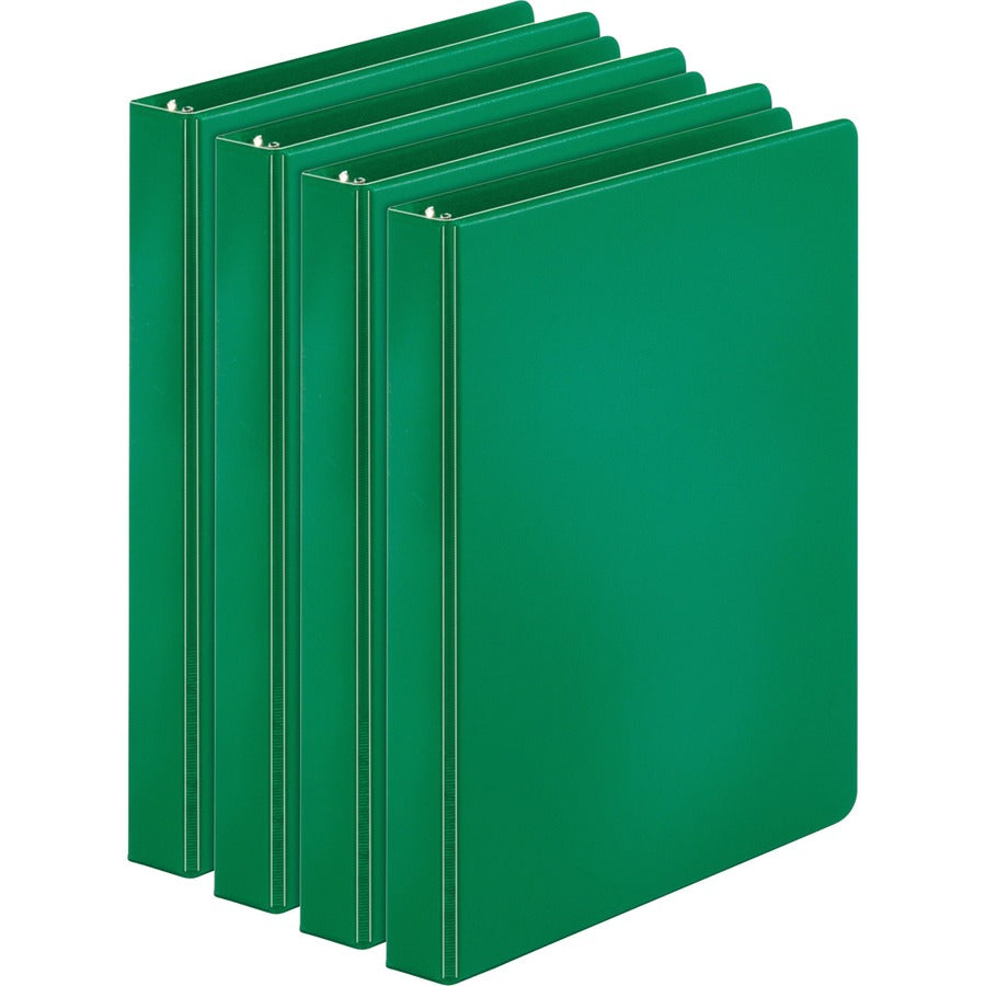 Business Source Basic Round Ring Binders - 1" Binder Capacity - Letter - 8 1/2" x 11" Sheet Size - 225 Sheet Capacity - 3 Ring - Fastener: Round Ring - Pocket: Inside Front & Back - Chipboard, Polypropylene - Green - Exposed Rivet, Sturdy, Open and Clo...