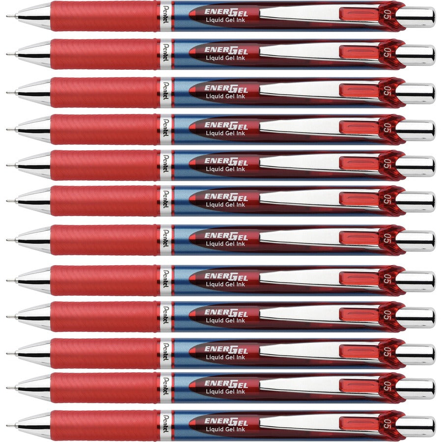 EnerGel EnerGel RTX Liquid Gel Pens - Refillable - Retractable - Red Ink - Gel-based - Blue Barrel - Stainless Steel Tip - 12 / Box