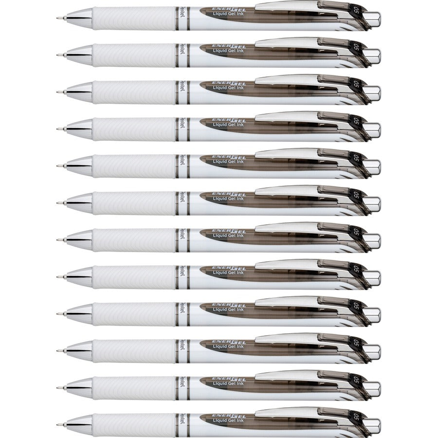 EnerGel EnerGel Pearl Liquid Gel Pens - Refillable - Retractable - Black Ink - Gel-based - Pearl White Barrel - Stainless Steel Tip - 12 / Dozen