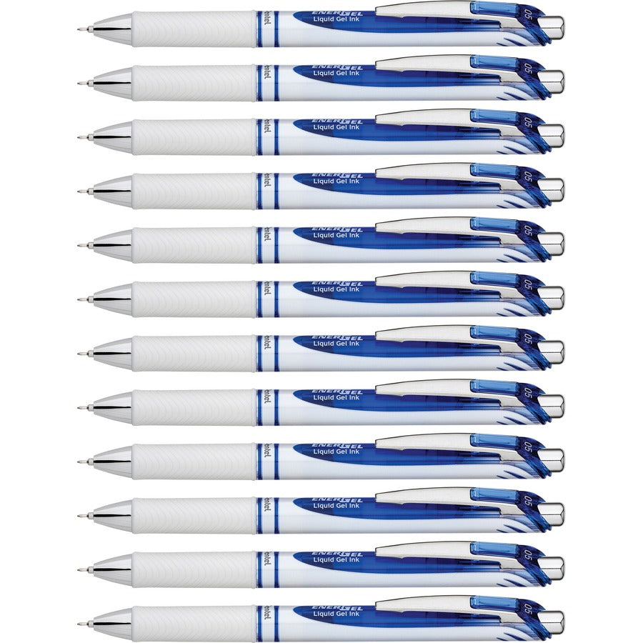 EnerGel EnerGel Pearl Liquid Gel Pens - Refillable - Retractable - Blue Ink - Gel-based - Pearl White Stainless Steel Barrel - 12 / Dozen