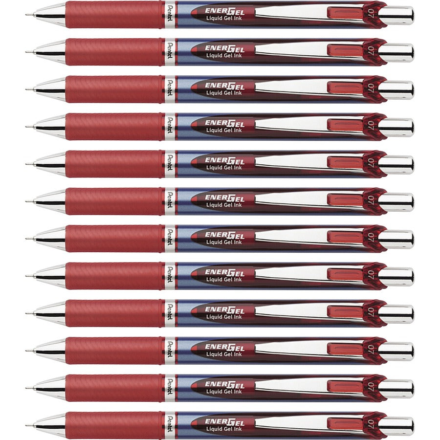EnerGel EnerGel RTX Liquid Gel Pens - Refillable - Retractable - Red Ink - Gel-based - Blue Barrel - Stainless Steel Tip - 12 / Box