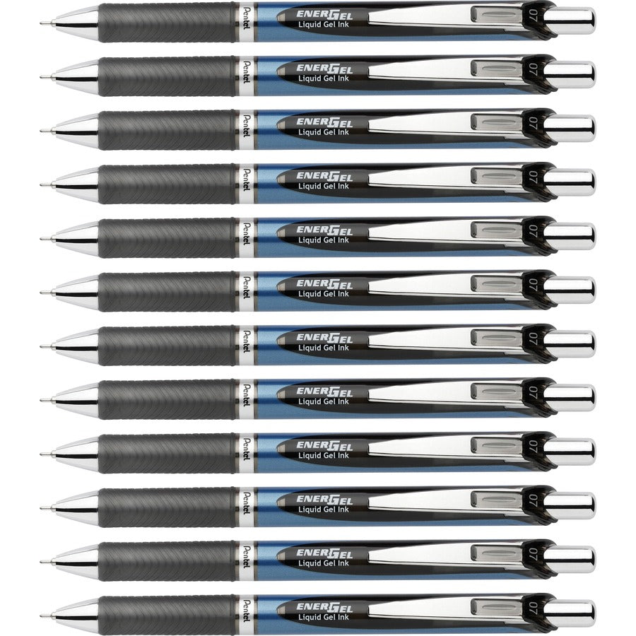 EnerGel EnerGel RTX Liquid Gel Pens - Refillable - Retractable - Black Ink - Gel-based - Blue Barrel - Stainless Steel Tip - 2/Pack - 6 / Box