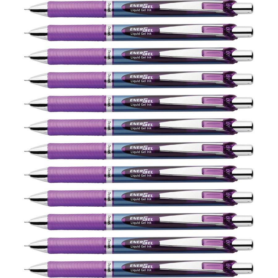 EnerGel EnerGel RTX Liquid Gel Pens - Refillable - Retractable - Violet Ink - Gel-based - Blue Barrel - Stainless Steel Tip - 12 / Box