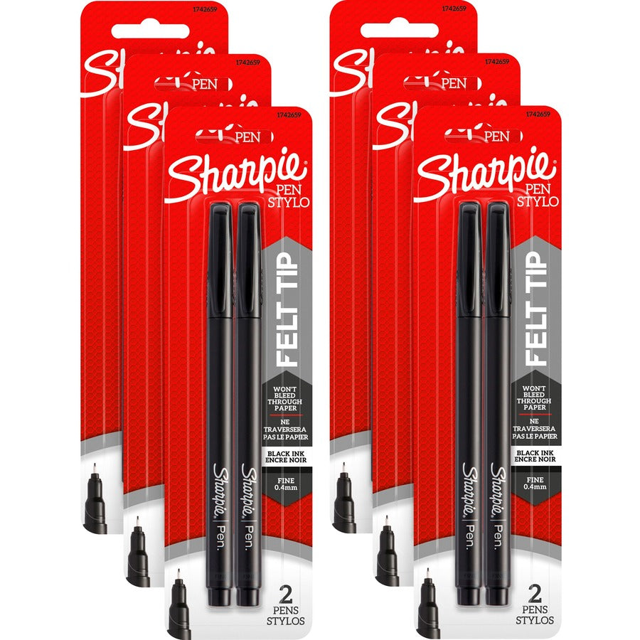 Sharpie Fine Point Pen - Black Ink - 2/Pack - 6 / Box