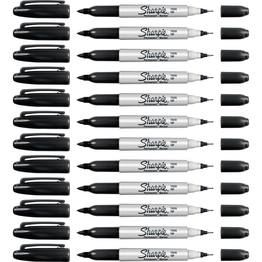 Sharpie Twin Tip Permanent Markers - Black Ink - Alcohol Based - 12 / Box