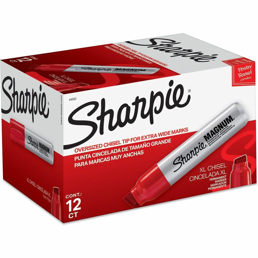 Sharpie Magnum Permanent Marker - Red Ink - Silver Plastic Barrel - Felt Tip - 12 / Box