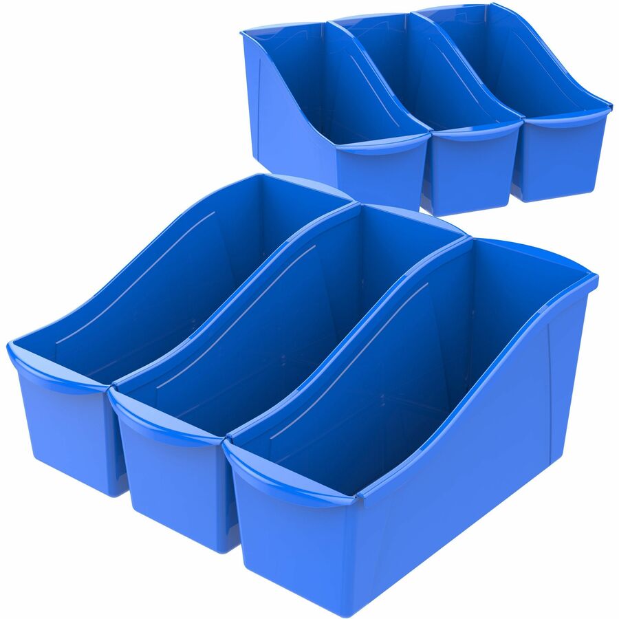 Storex Storex Multiuse Bins Blue 6/pkg - 7" Height x 5.30" Width x 14.30" Length - Sturdy, Handle, Drop Resistant, Interlockable - Blue - Plastic - 6 / Carton