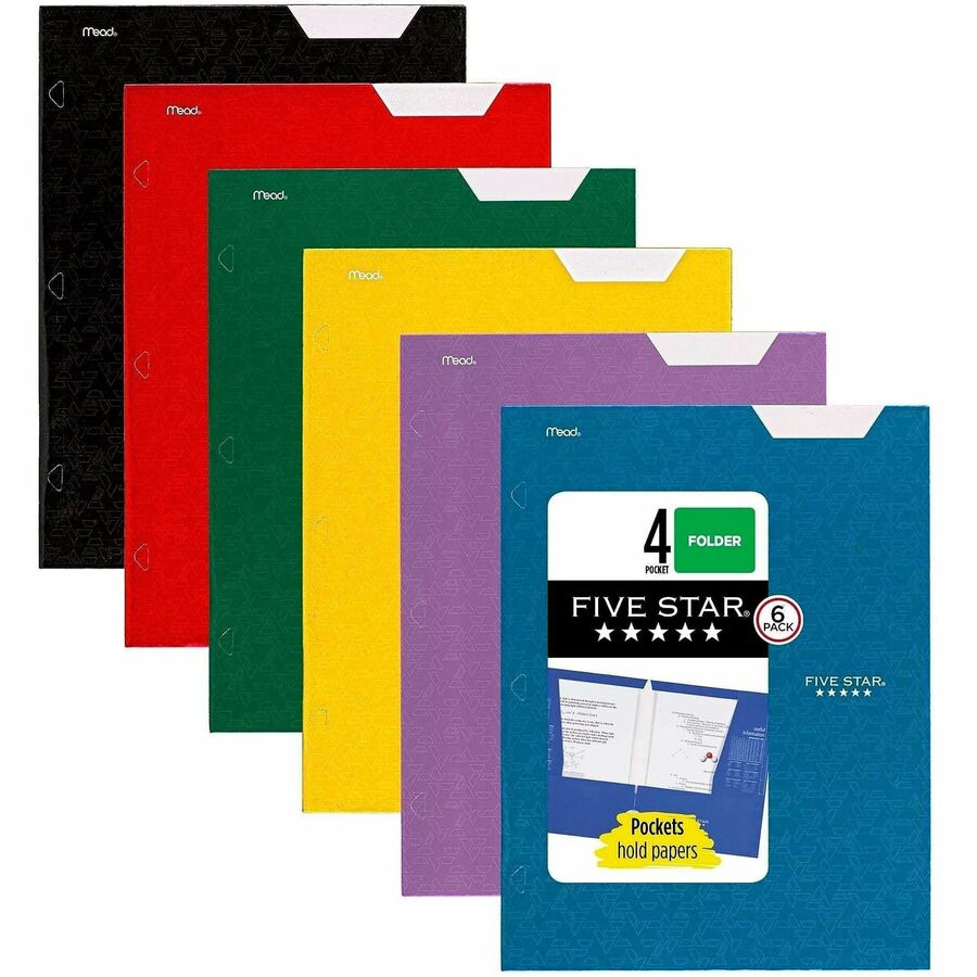 Five Star Letter Portfolio - 8 1/2" x 11" - 4 Pocket - Paper - Black, Blue, Green, Purple, Red, Yellow - 0% Recycled - 6 / Pack