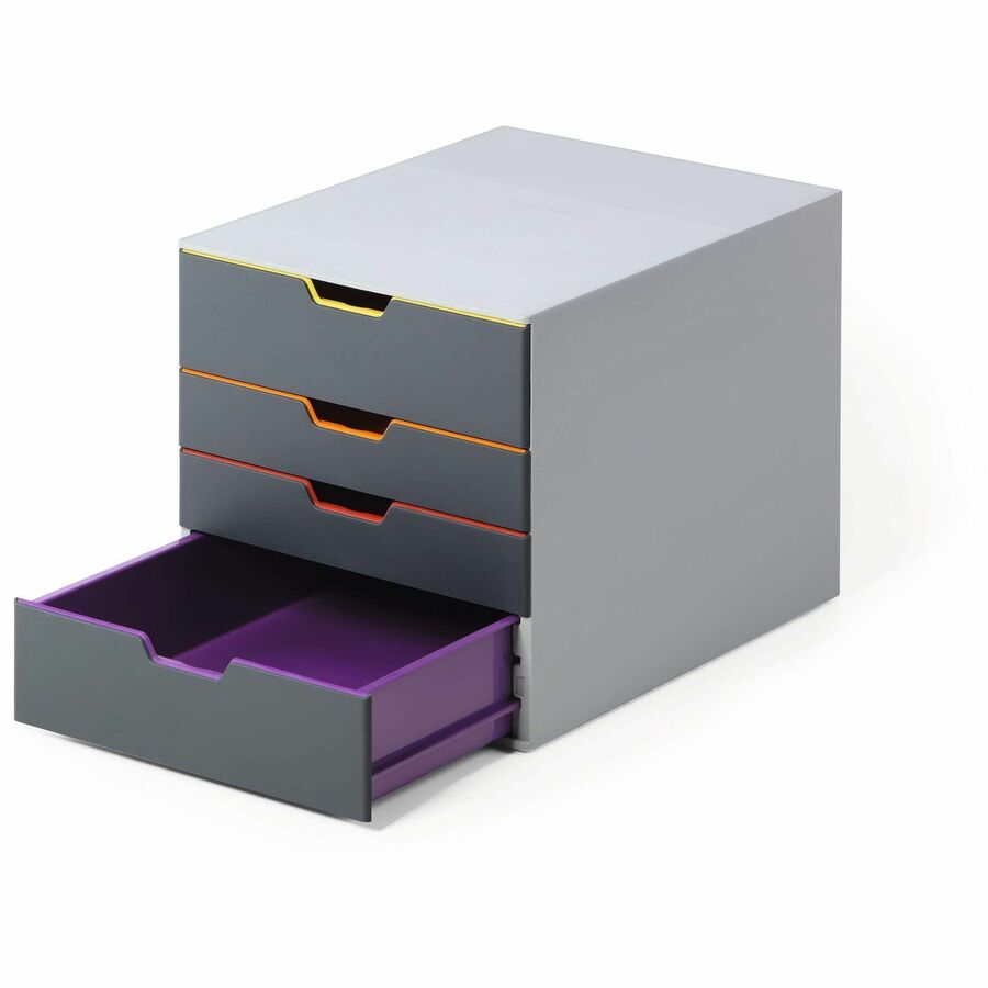 DURABLE VARICOLOR 4 - 4 Drawer(s) - 11" Height x 11.50" Width x 14" Depth - Desktop - See-through Window, Non-skid Feet, Stackable - Gray - Plastic - 1 Each