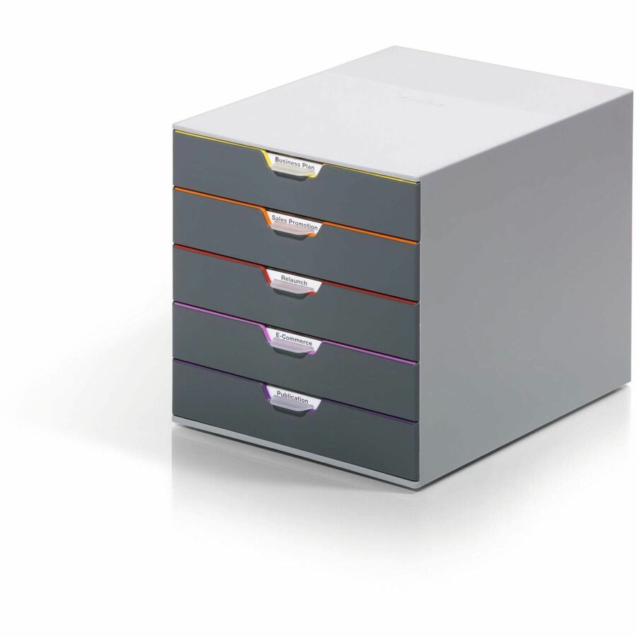 DURABLE VARICOLOR 5 - 5 Drawer(s) - 11" Height x 11.50" Width x 14" Depth - Label Holder, Non-slip Feet, Stackable - Gray - Acrylonitrile Butadiene Styrene (ABS) - 1 Each