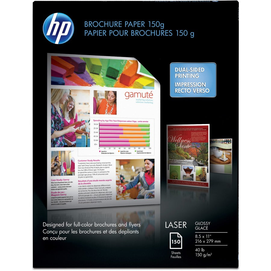 HP Glossy Brochure Paper - White - 97 Brightness - Letter - 8 1/2" x 11" - 40 lb Basis Weight - Glossy - White - 1 Pack