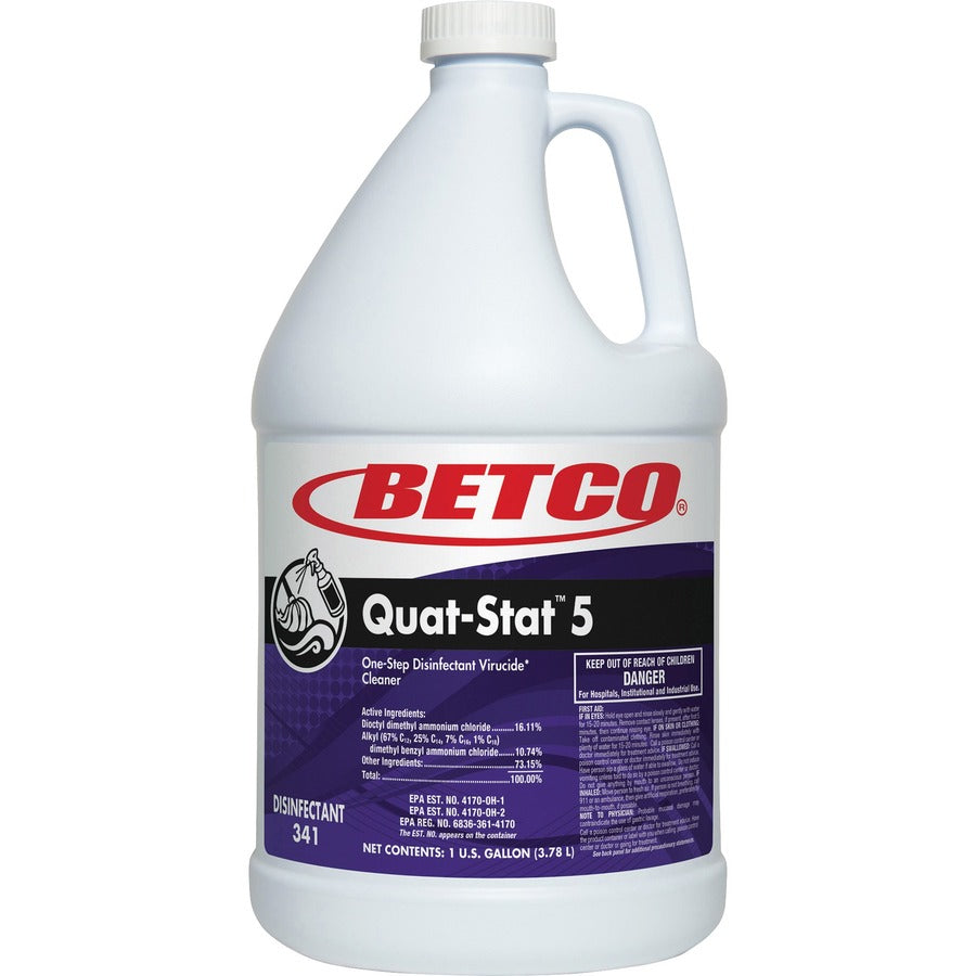Betco Quat-Stat 5 Disinfectant Gallon - Concentrate - 128 fl oz (4 quart) - Lavender Scent - Deodorant - Purple - 1 Each