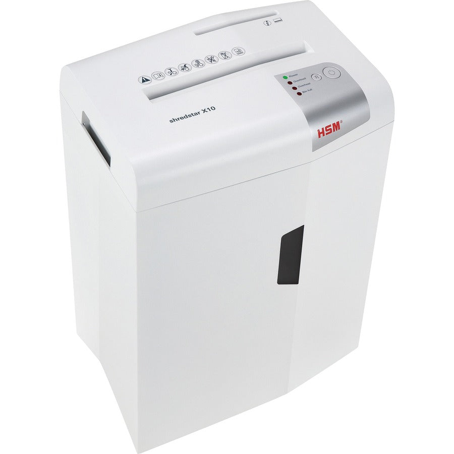 HSM shredstar X10 - 3/16" x 1 1/8" + Sep. CD Cutting Unit - Particle Cut - 10 Per Pass - for shredding CD, DVD, Paper, Staples, Paper Clip, Credit Card - 0.187" x 1.125" Shred Size - P-4/O-1/T-2/E-2/F-1 - 8.66" Throat - 5.30 gal Wastebin Capacity - White