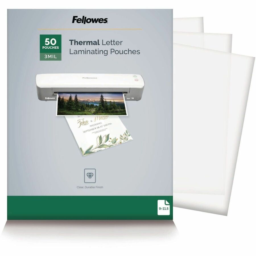 Fellowes Letter-Size Thermal Laminating Pouches - Sheet Size Supported: Letter 8.50" Width x 11" Length - Laminating Pouch/Sheet Size: 9" Width x 3 mil Thickness - Glossy - for Document - Photo-safe, Durable - Clear - 50 / Pack