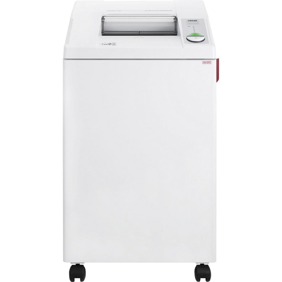 ideal. IDEDSH0362OH Cross-cut Paper Shredder - Continuous Shredder - Cross Cut - 25 Per Pass - for shredding Paper, Paper Clip, Credit Card, CD, DVD, Staples - 1.500" x 0.187" Shred Size - P-4 - 10.20" Throat - 26 gal Wastebin Capacity - 745.70 W - Whi...