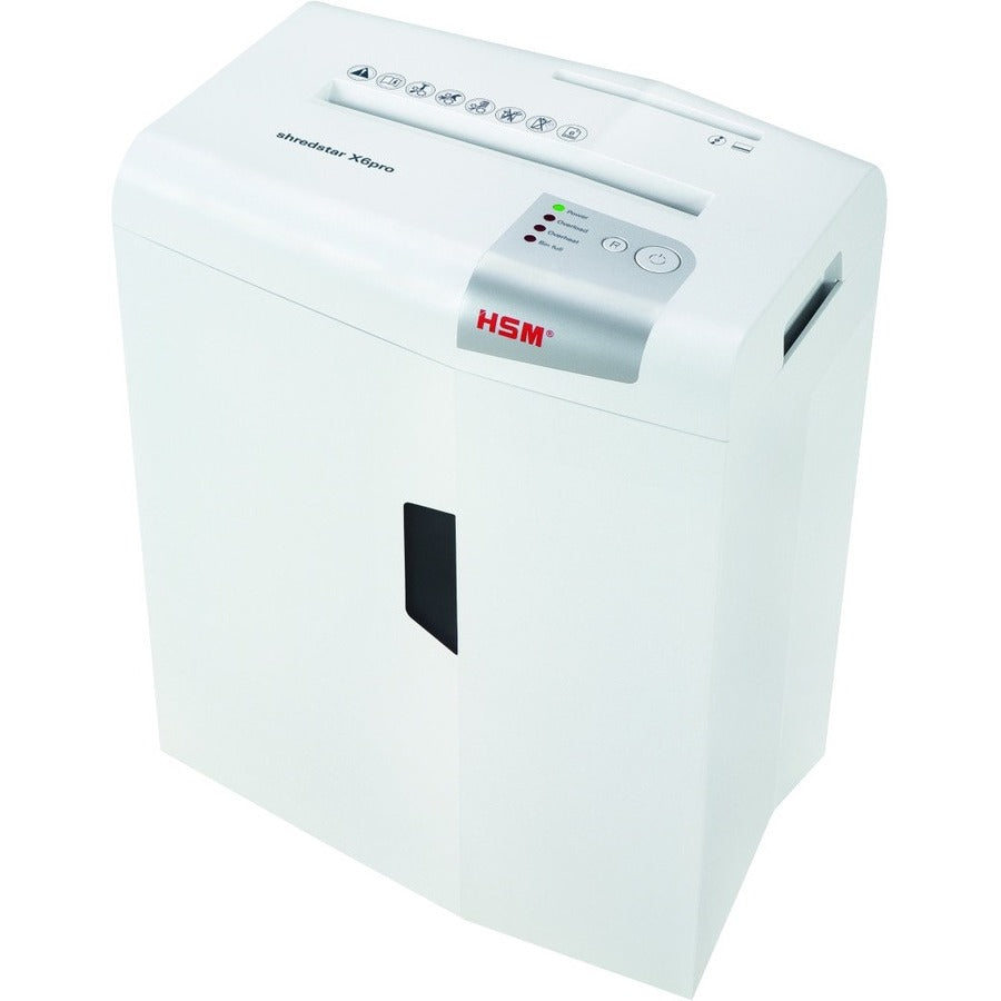 HSM shredstar X6Pro - 1/16" x 5/8" + Sep. CD Cutting Unit - Particle Cut - 6 Per Pass - for shredding CD, DVD, Paper, Staples, Paper Clip, Credit Card - 0.187" x 0.625" Shred Size - P-5/O-1/T-2/E-2/F-2 - 8.66" Throat - 5.30 gal Wastebin Capacity - White
