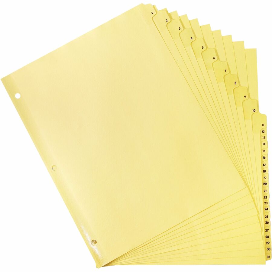 Business Source Preprinted 1-31 Tab Index Dividers - Printed Tab(s) - Digit - 1-31 - 31 Tab(s)/Set - 8.5" Divider Width x 11" Divider Length - Letter - 3 Hole Punched - Buff Buff Paper Divider - Buff Plastic Tab(s) - Punched, Durable, Heavy Duty, Reinf...