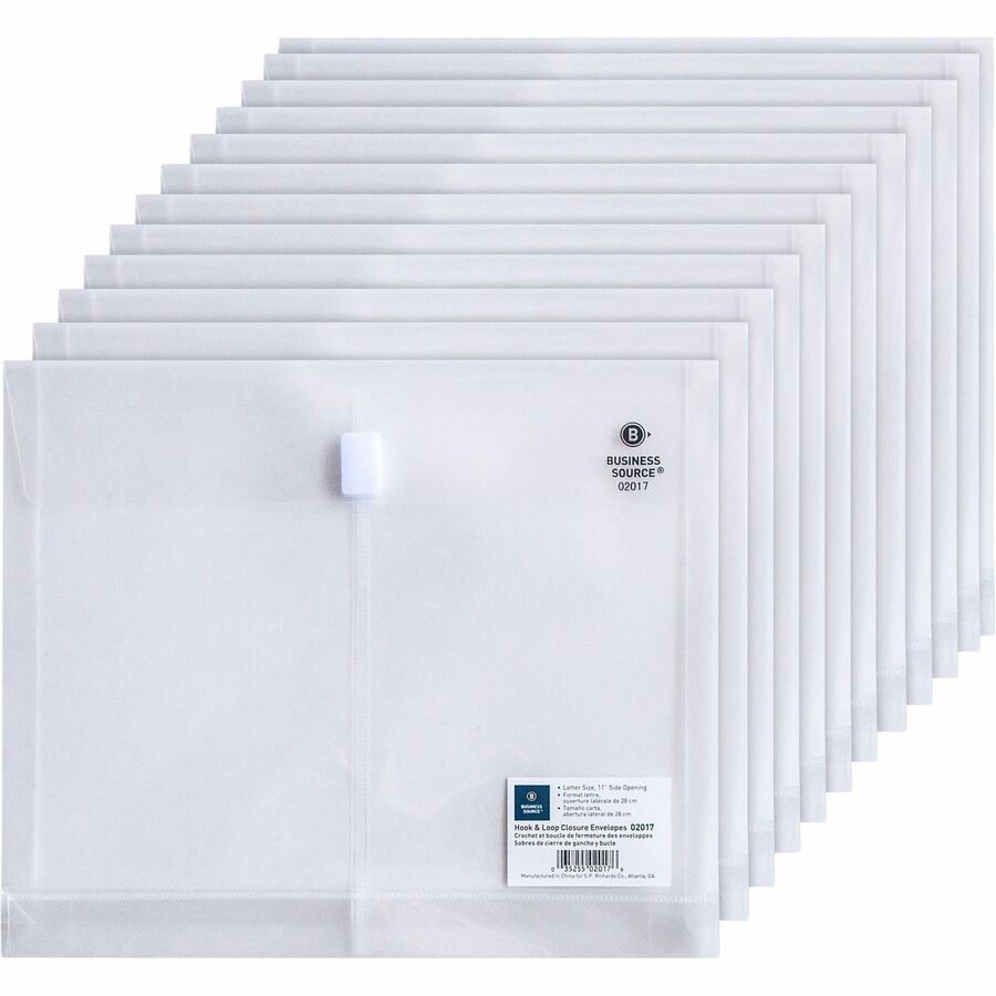 Business Source Letter File Pocket - 8 1/2" x 11" - 1" Expansion - Clear - Hook & Loop Closure, Transfer Safe - 12 / Pack