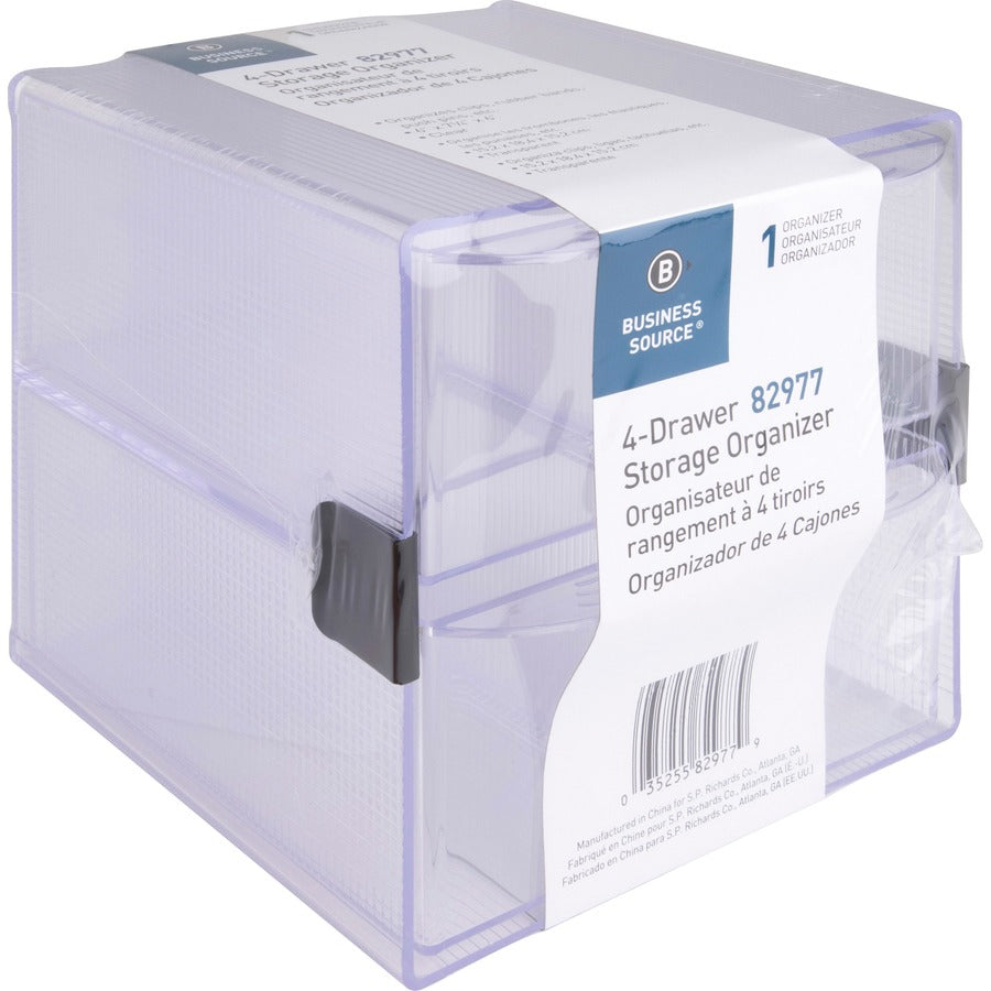 Business Source 4-drawer Storage Organizer - 4 Drawer(s) - 6" Height x 7.25" Width x 6" Depth - Desktop - Clear - 1 Each