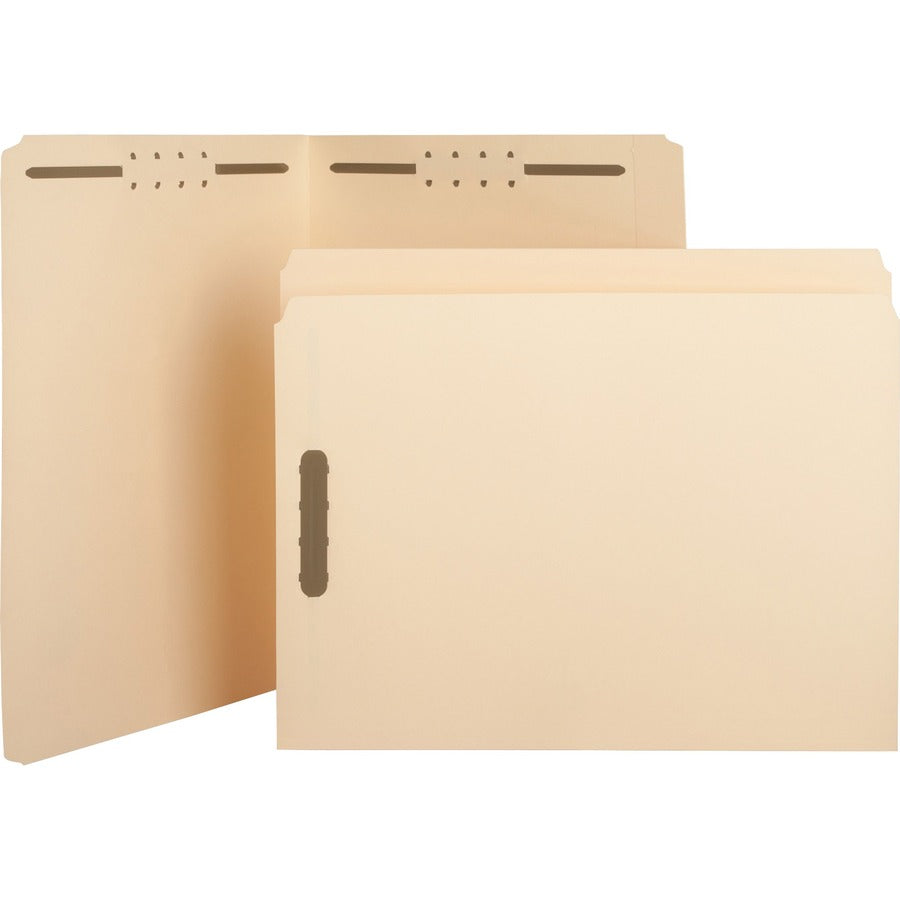 Business Source Straight Tab Cut Letter Recycled Fastener Folder - 8 1/2" x 11" - 2 Fastener - 2 Plys - Manila - 10% Recycled - 50 / Box