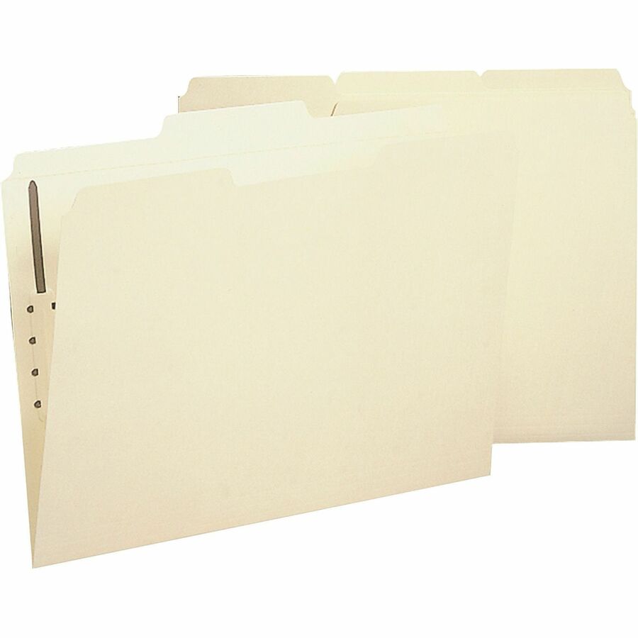 Business Source 1/3 Tab Cut Letter Recycled Fastener Folder - 8 1/2" x 11" - 1 Fastener - 2 Plys - Manila - 10% Recycled - 50 / Box