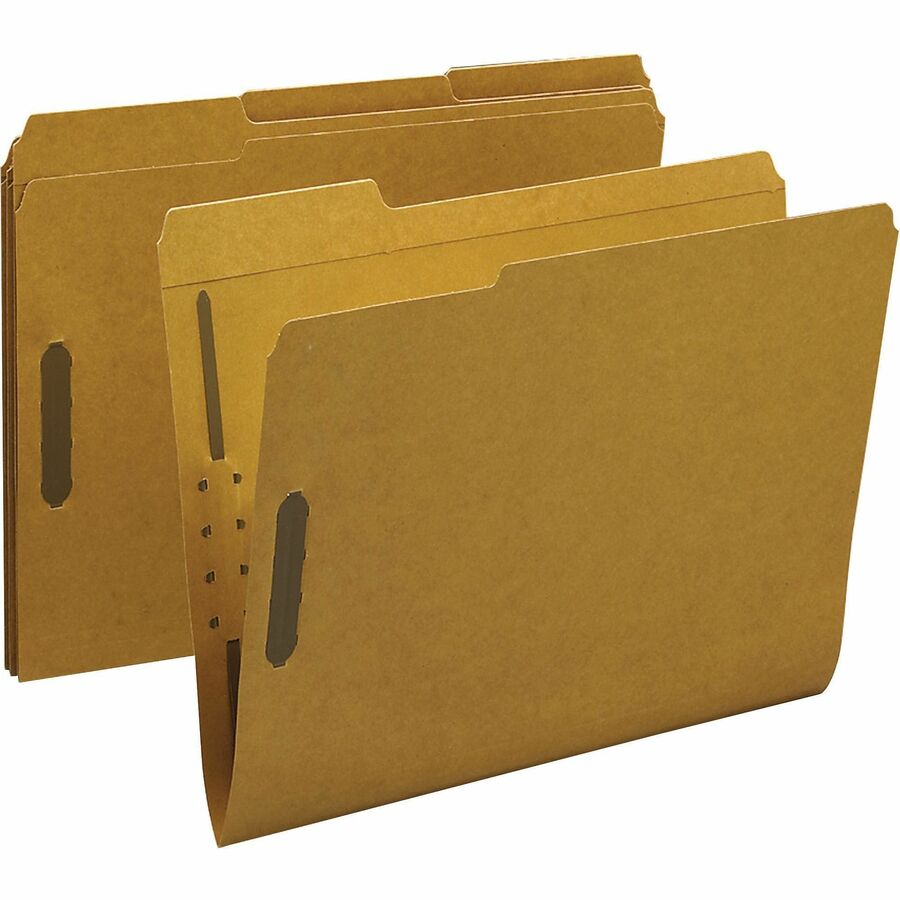 Business Source 1/3 Tab Cut Letter Recycled Fastener Folder - 8 1/2" x 11" - 2" Fastener Capacity - Top Tab Location - Assorted Tab Position - Kraft - 10% Recycled - 50 / Box
