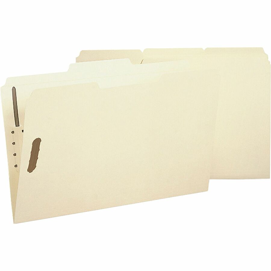 Business Source 1/3 Tab Cut Legal Recycled Fastener Folder - 8 1/2" x 14" - 2 Fastener - Manila - 10% Recycled - 50 / Box