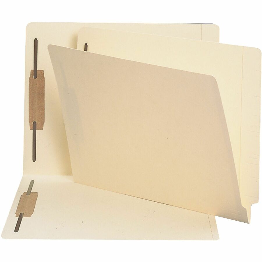 Business Source Straight Tab Cut Letter Recycled Fastener Folder - 8 1/2" x 11" - 2 Fastener - 2" Fastener Capacity - End Tab Location - 14 pt. - Manila - 10% Recycled - 50 / Box