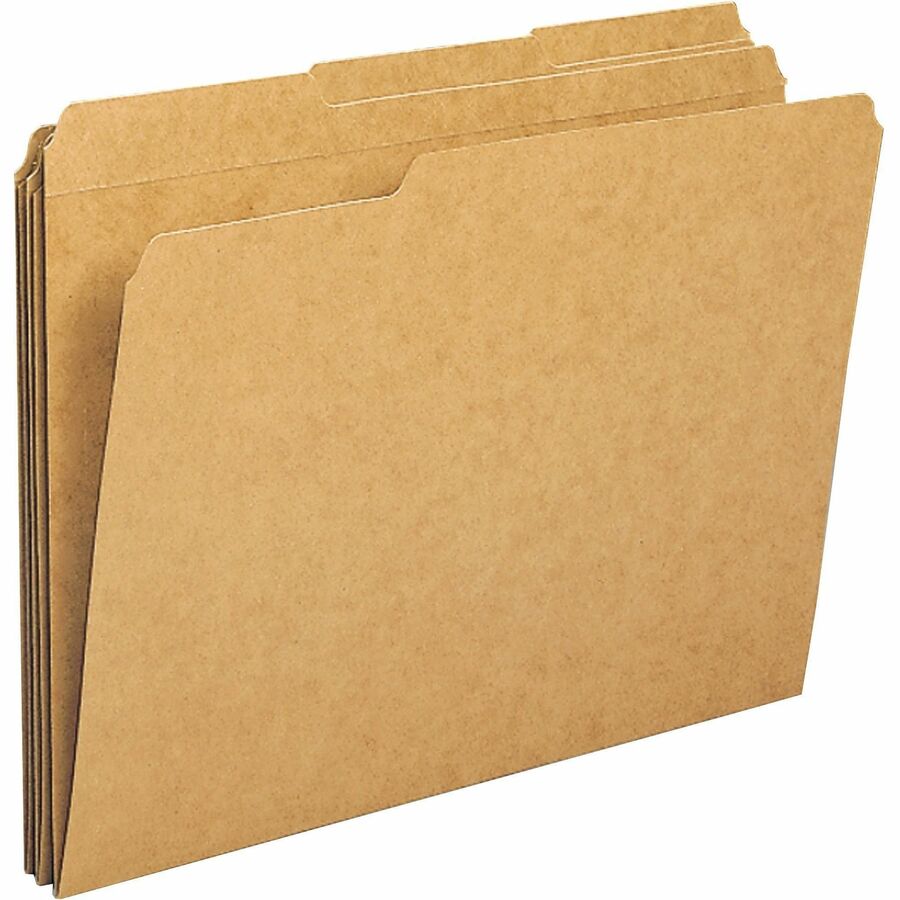 Business Source 1/3 Tab Cut Letter Recycled Classification Folder - 8 1/2" x 11" - Top Tab Location - Assorted Tab Position - 11 pt. - Kraft - 10% Recycled - 100 / Box