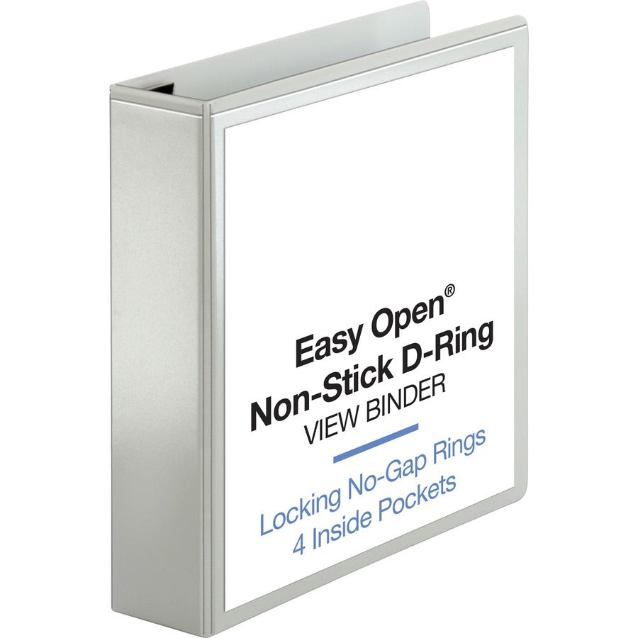 Business Source Locking D-Ring View Binder - 2" Binder Capacity - Letter - 8 1/2" x 11" Sheet Size - 500 Sheet Capacity - Fastener: D-Ring - Pocket: 4, Inside Front & Back - Polypropylene, Chipboard - White - Recycled - Acid-free, Non-glare, Clear Over...