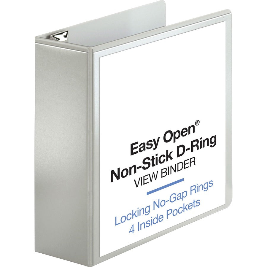 Business Source Locking D-Ring View Binder - 4" Binder Capacity - Letter - 8 1/2" x 11" Sheet Size - 775 Sheet Capacity - Fastener: D-Ring - Pocket: 4, Inside Front & Back - Polypropylene, Chipboard - White - Recycled - Acid-free, Non-glare, Clear Over...