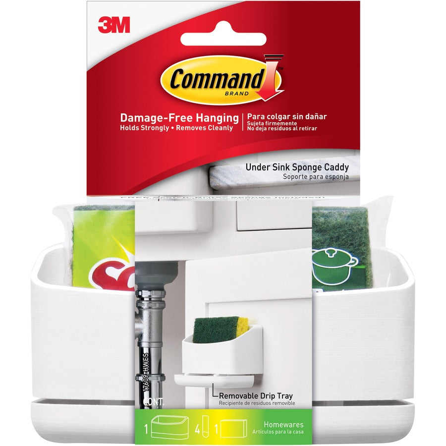Command Under Sink Sponge Caddy - 9.38" Height x 12" Width x 7.75" Depth - White - 1 Pack