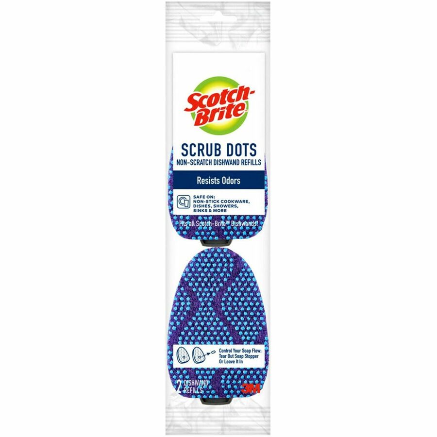 Scotch-Brite Scrub Dots Dishwand Refill - 3.5" Width x 4.4" Length - 2 / Pack - Cellulose, MicroFiber - Blue