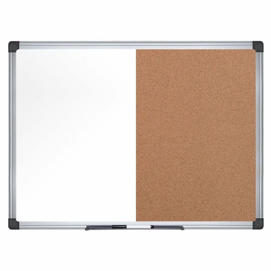MasterVision Maya Series Dry-Erase Combo Board - 0.50" Board Height x 48" Board Width x 72" Board Depth - Natural Cork, Melamine Surface - Self-healing, Resilient, Easy to Clean, Dry Erase Surface, Durable - Silver Aluminum Frame - 1 Each - TAA Compliant